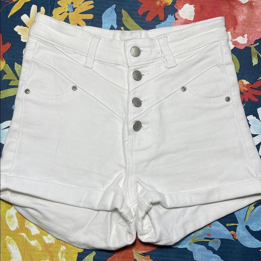 Hot Kiss White High-Waisted Button-Fly Shorts
